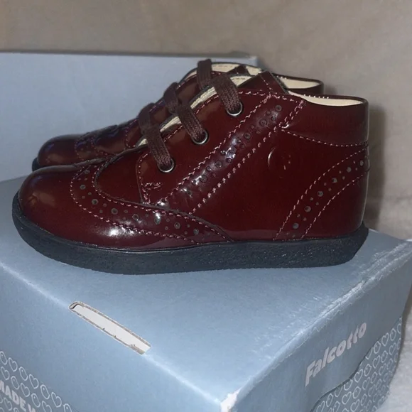 FALCOTTO CUPIDO Boys Patent leather lace-ups in Burgundy NWT - Picture 2 of 4